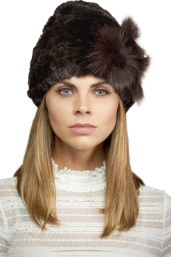 Clearance Knitted Rex Rabbit Fur Hat-Flower Detail Women Rex Rabbit|Hats