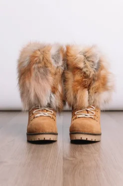 Clearance Lace-Up Adjustable Cuff - Fox & Suede Fur Boots Women Fox|Boots & Handbags