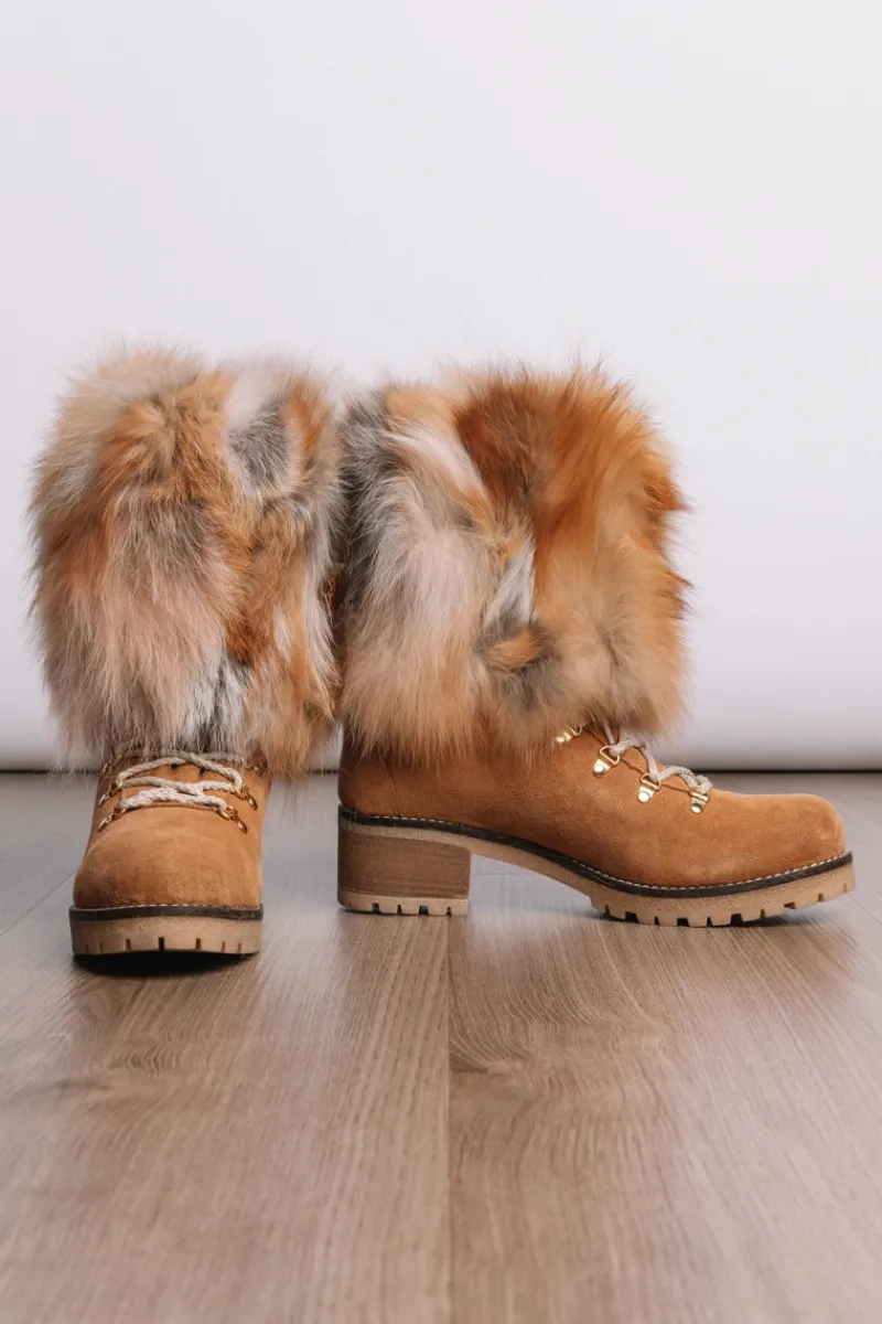Clearance Lace-Up Adjustable Cuff - Fox & Suede Fur Boots Women Fox|Boots & Handbags