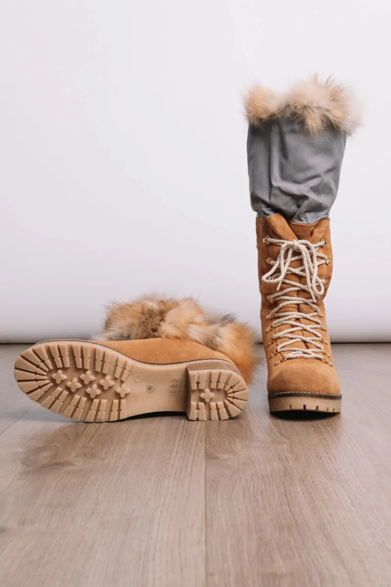 Clearance Lace-Up Adjustable Cuff - Fox & Suede Fur Boots Women Fox|Boots & Handbags