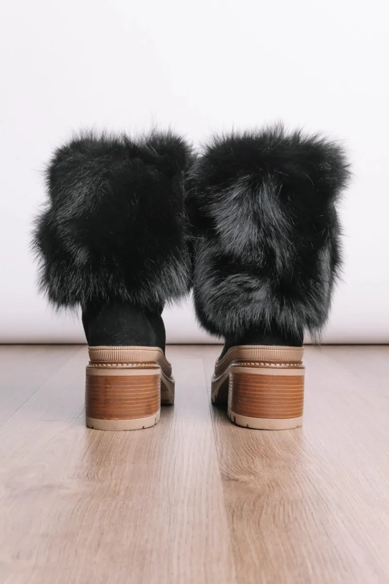 Clearance Lace-Up Adjustable Cuff - Fox & Suede Fur Boots Women Fox|Boots & Handbags