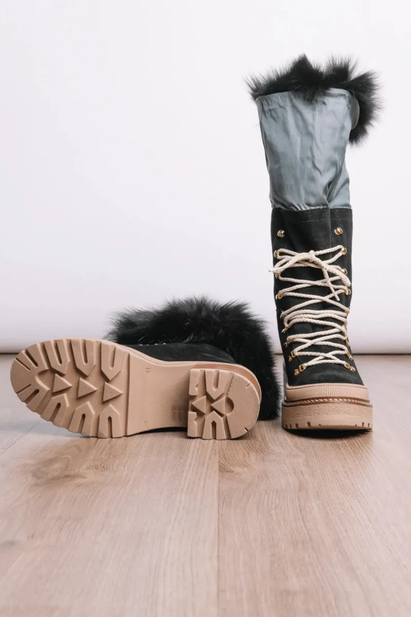 Clearance Lace-Up Adjustable Cuff - Fox & Suede Fur Boots Women Fox|Boots & Handbags
