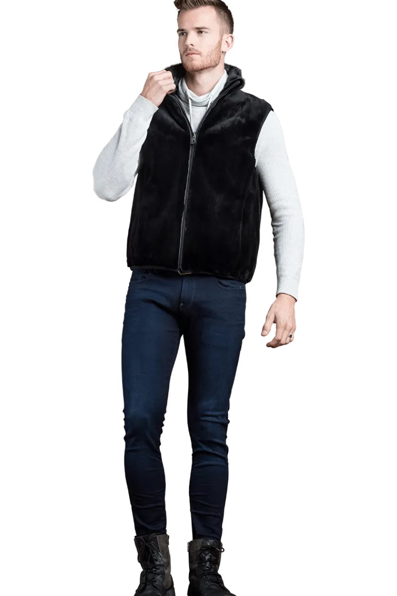 Clearance Men's 2 in 1 Camo Print Hooded Shell Jacket-Reversible Zip-Out Black Plucked Mink Fur Vest Women Furs And Shearlings|Mink