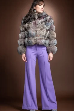 Best Multi Color Fantasy Silver Fox - Houndstooth Fabric Fur Jacket Women Fur Jackets