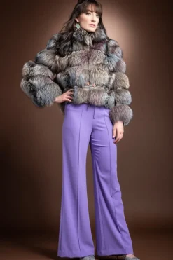 Best Multi Color Fantasy Silver Fox - Houndstooth Fabric Fur Jacket Women Fur Jackets