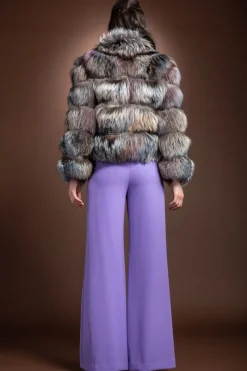 Best Multi Color Fantasy Silver Fox - Houndstooth Fabric Fur Jacket Women Fur Jackets
