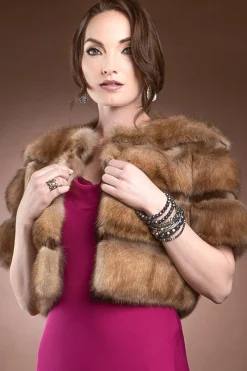 Best Natural Canadian Sable - Smoke Gray Sheared Mink Fur Jacket Bolero Women Fur Jackets