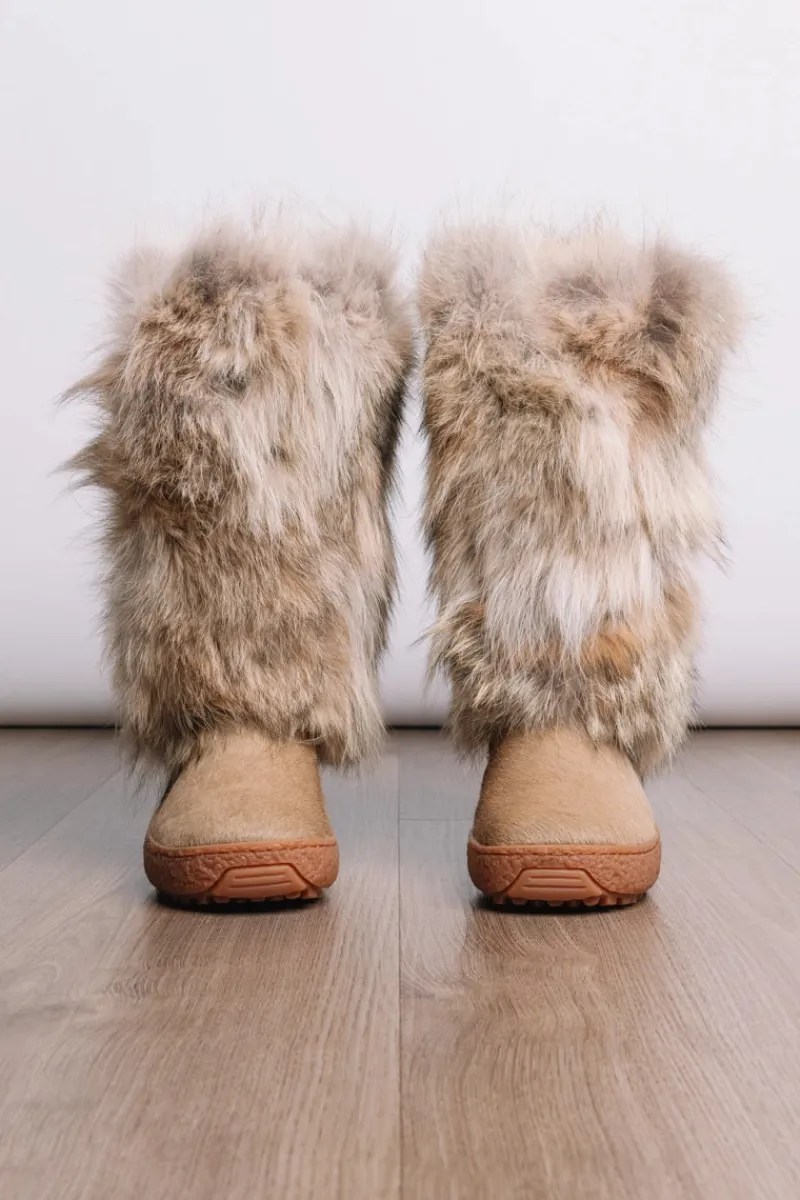 Online Natural Coyote Wool-Lined Fur Boots Women Boots & Handbags