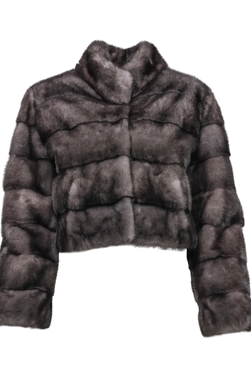 Discount Natural Dark Blue Iris Mink Fur Bolero Jacket Women Fur Jackets