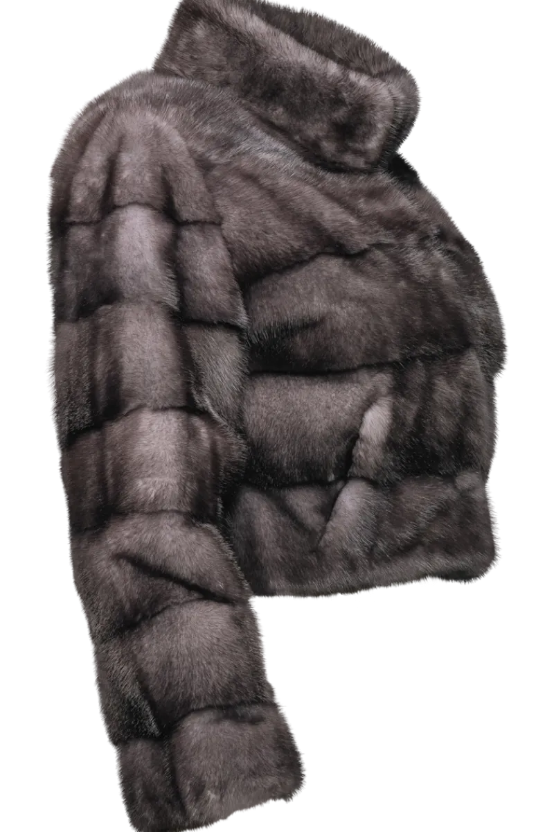 Discount Natural Dark Blue Iris Mink Fur Bolero Jacket Women Fur Jackets