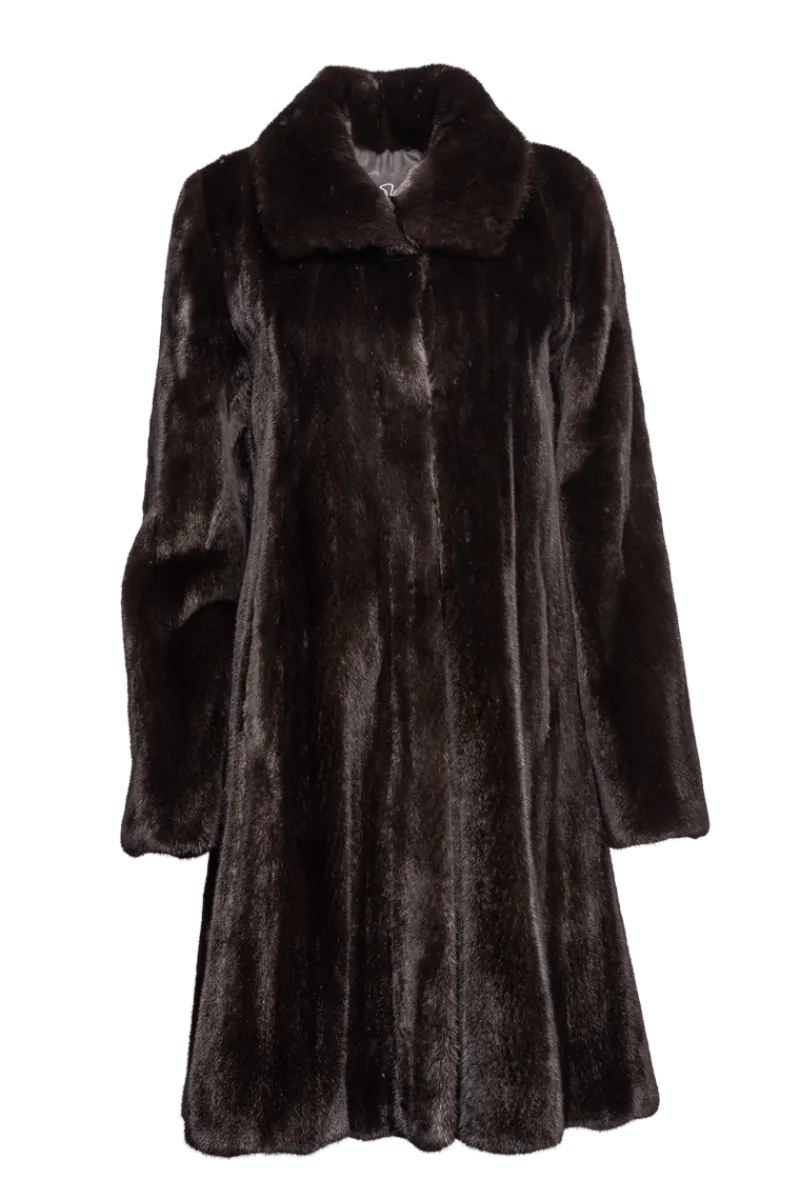 Online Natural Mid-Length Mink Fur Coat - Wing Collar - Straight Sleeve Women Mink|Fur Coats
