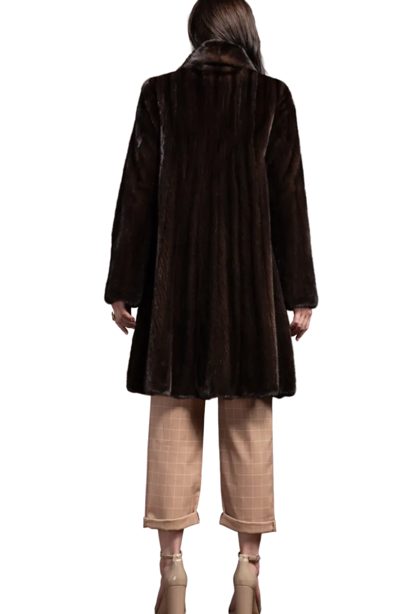 Online Natural Mid-Length Mink Fur Coat - Wing Collar - Straight Sleeve Women Mink|Fur Coats