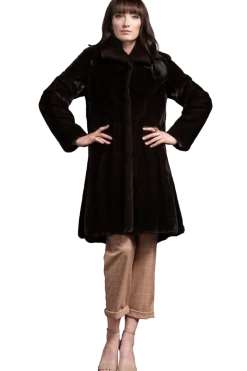Online Natural Mid-Length Mink Fur Coat - Wing Collar - Straight Sleeve Women Mink|Fur Coats