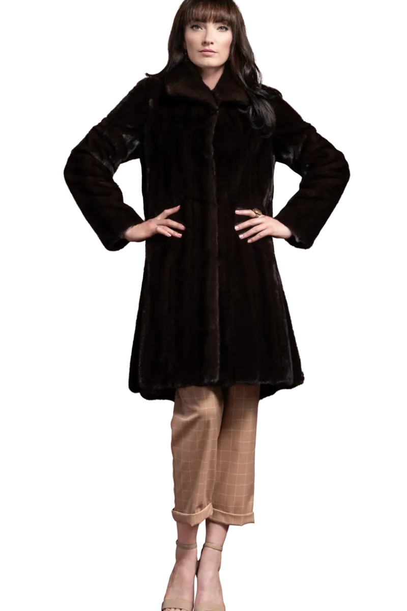 Online Natural Mid-Length Mink Fur Coat - Wing Collar - Straight Sleeve Women Mink|Fur Coats