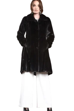 Online Natural Mid-Length Mink Fur Coat - Wing Collar - Straight Sleeve Women Mink|Fur Coats