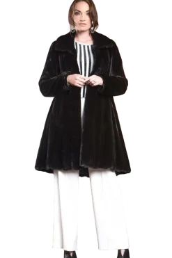 Online Natural Mid-Length Mink Fur Coat - Wing Collar - Straight Sleeve Women Mink|Fur Coats