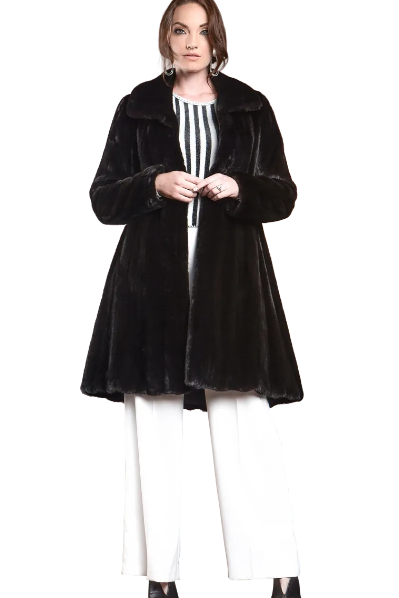 Online Natural Mid-Length Mink Fur Coat - Wing Collar - Straight Sleeve Women Mink|Fur Coats