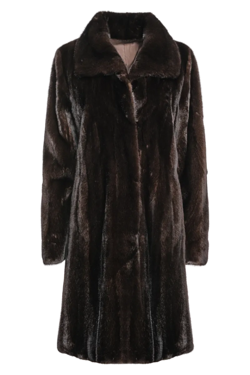 Online Natural Mid-Length Mink Fur Coat - Wing Collar - Straight Sleeve Women Mink|Fur Coats