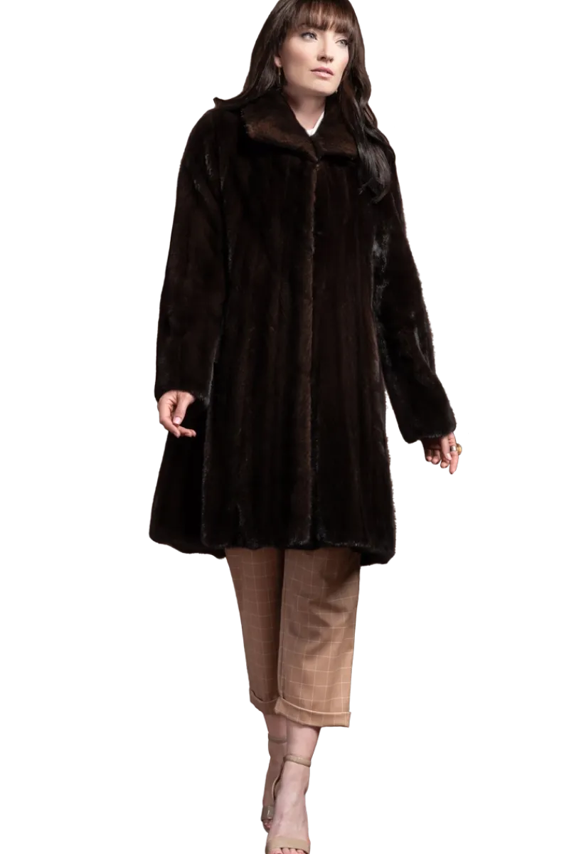 Online Natural Mid-Length Mink Fur Coat - Wing Collar - Straight Sleeve Women Mink|Fur Coats