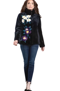 Sale Navy Floral Sheared Mink Fur Jacket Women Fur Jackets