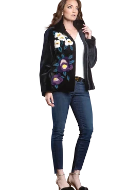 Sale Navy Floral Sheared Mink Fur Jacket Women Fur Jackets