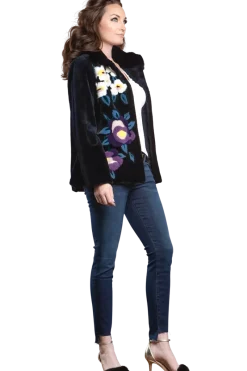 Sale Navy Floral Sheared Mink Fur Jacket Women Fur Jackets