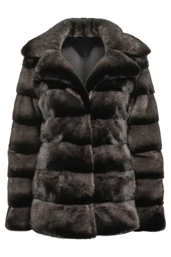 New Horizontal Mink Fur Jacket - Notch Collar Women Fur Jackets