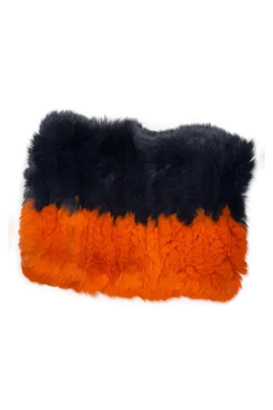 Orange and Navy Rex Rabbit Fur Funnel Women Scarves|Rex Rabbit