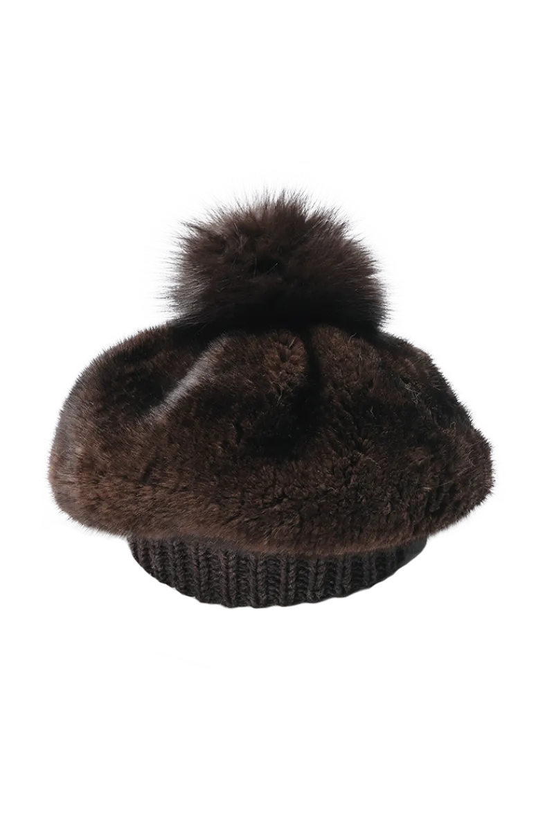 Sale Perforated Mink Beanie Hat-Mink Fur Pom Pom Women Hats|Mink