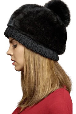 Sale Perforated Mink Beanie Hat-Mink Fur Pom Pom Women Hats|Mink