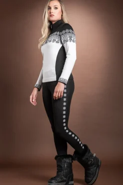 New Pina White - Black Sporty Edelweiss T-Neck 1/ 2 Zip Merintech Merino Base Layer Sweater Women Ski Layers