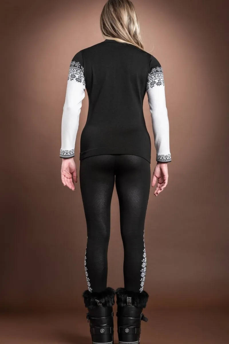New Pina White - Black Sporty Edelweiss T-Neck 1/ 2 Zip Merintech Merino Base Layer Sweater Women Ski Layers