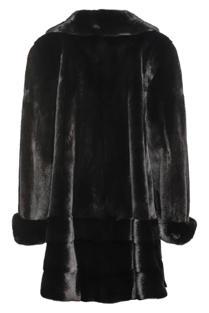 Outlet Plus Size Fashionable Mid Length Mink Fur Coat - Shawl Collar - Horizontal Hem Women Mink|Fur Coats