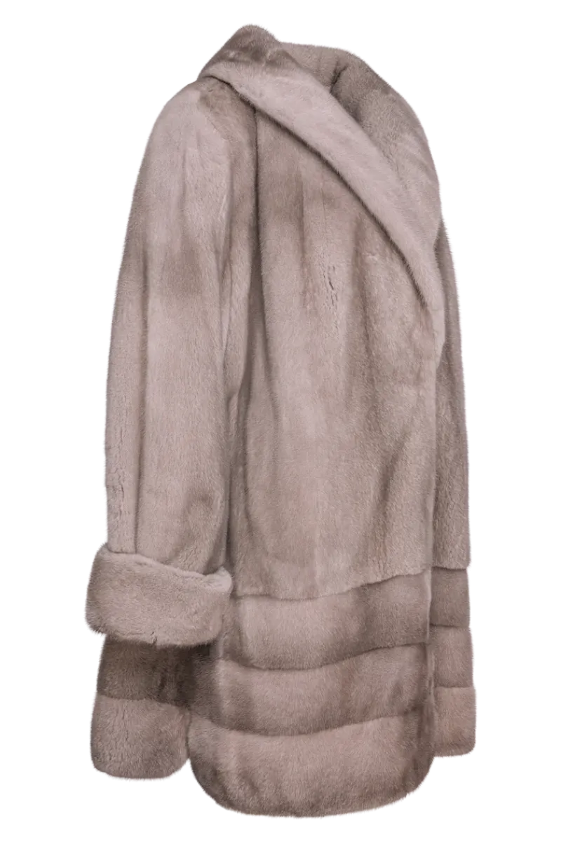 Outlet Plus Size Fashionable Mid Length Mink Fur Coat - Shawl Collar - Horizontal Hem Women Mink|Fur Coats
