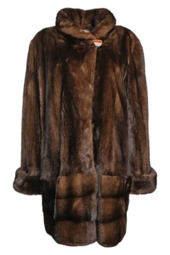 Outlet Plus Size Fashionable Mid Length Mink Fur Coat - Shawl Collar - Horizontal Hem Women Mink|Fur Coats