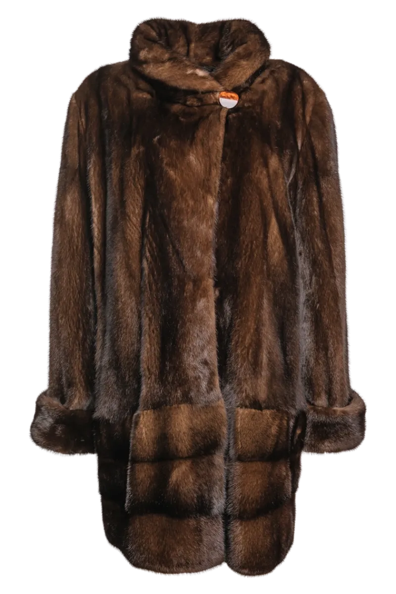 Outlet Plus Size Fashionable Mid Length Mink Fur Coat - Shawl Collar - Horizontal Hem Women Mink|Fur Coats