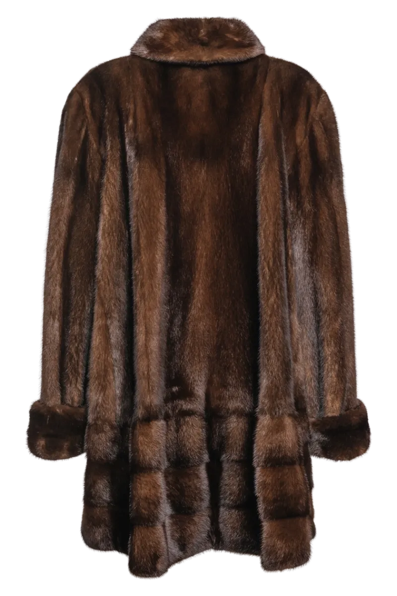 Outlet Plus Size Fashionable Mid Length Mink Fur Coat - Shawl Collar - Horizontal Hem Women Mink|Fur Coats