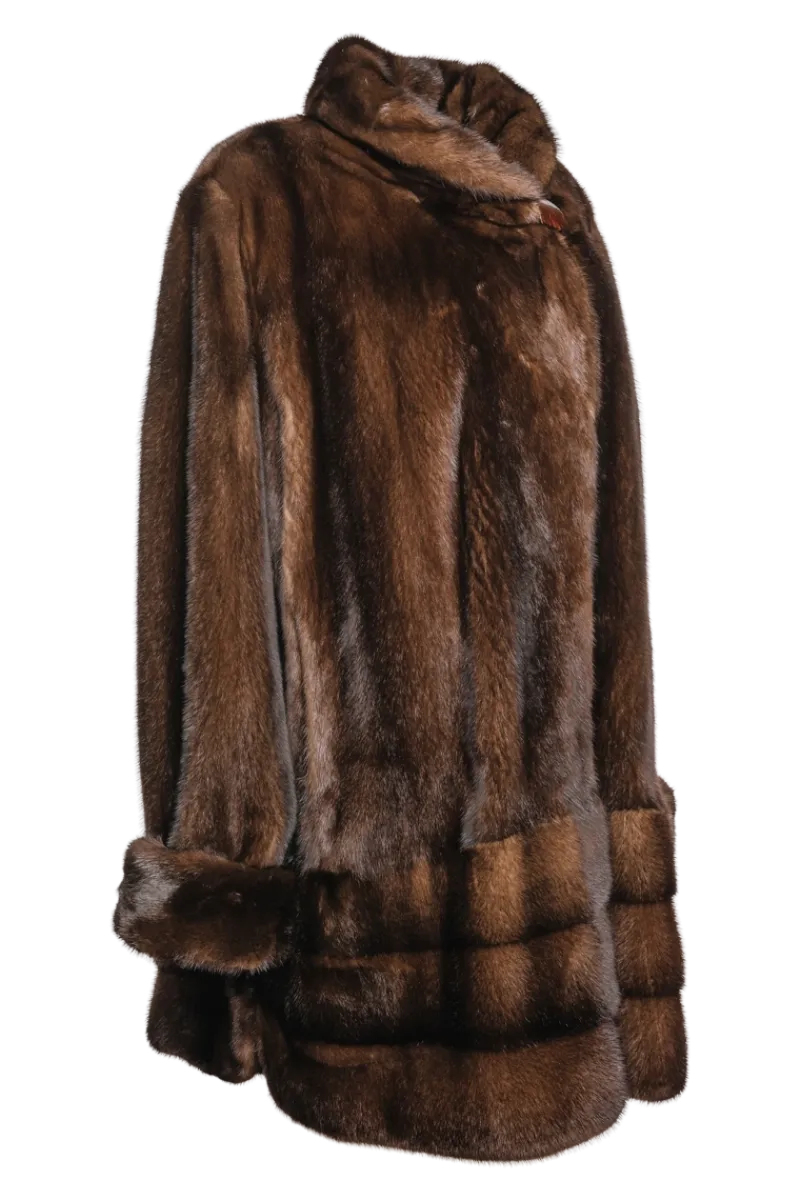 Outlet Plus Size Fashionable Mid Length Mink Fur Coat - Shawl Collar - Horizontal Hem Women Mink|Fur Coats