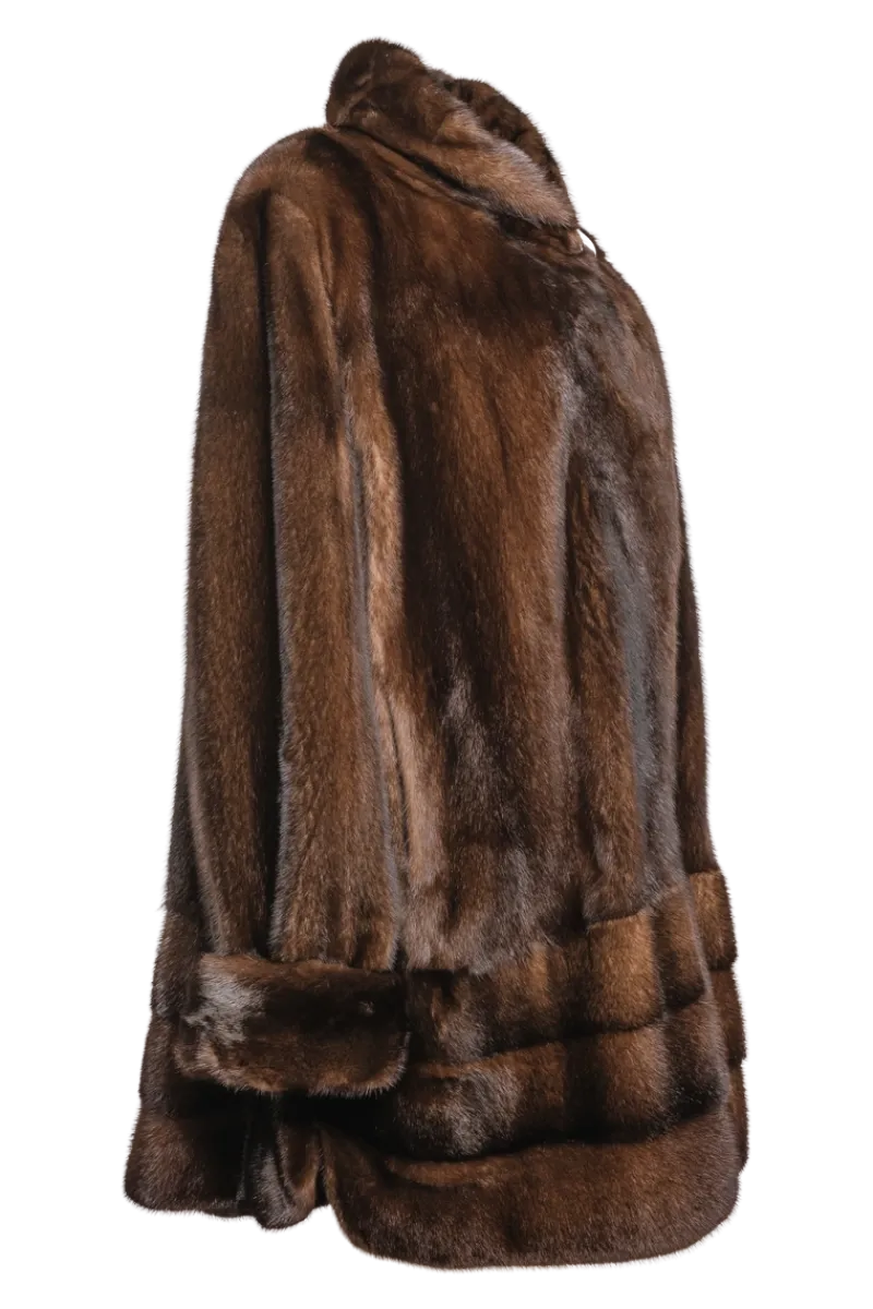 Outlet Plus Size Fashionable Mid Length Mink Fur Coat - Shawl Collar - Horizontal Hem Women Mink|Fur Coats
