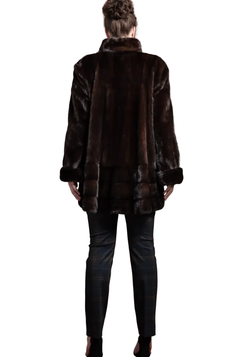 Outlet Plus Size Fashionable Mid Length Mink Fur Coat - Shawl Collar - Horizontal Hem Women Mink|Fur Coats