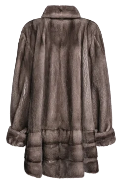 Outlet Plus Size Fashionable Mid Length Mink Fur Coat - Shawl Collar - Horizontal Hem Women Mink|Fur Coats