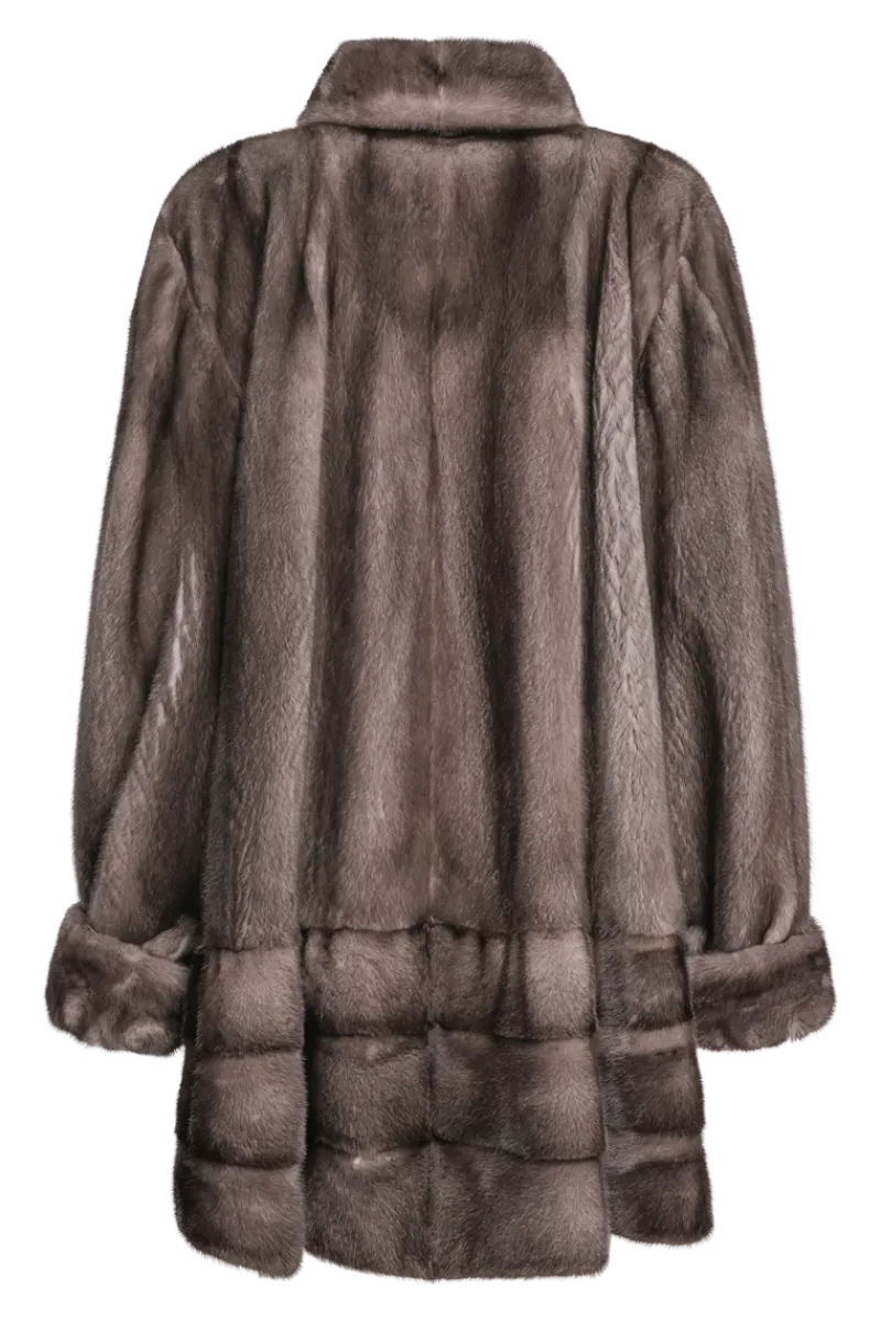 Outlet Plus Size Fashionable Mid Length Mink Fur Coat - Shawl Collar - Horizontal Hem Women Mink|Fur Coats