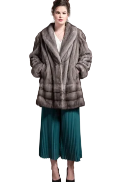 Outlet Plus Size Fashionable Mid Length Mink Fur Coat - Shawl Collar - Horizontal Hem Women Mink|Fur Coats