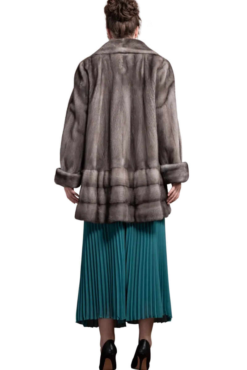 Outlet Plus Size Fashionable Mid Length Mink Fur Coat - Shawl Collar - Horizontal Hem Women Mink|Fur Coats