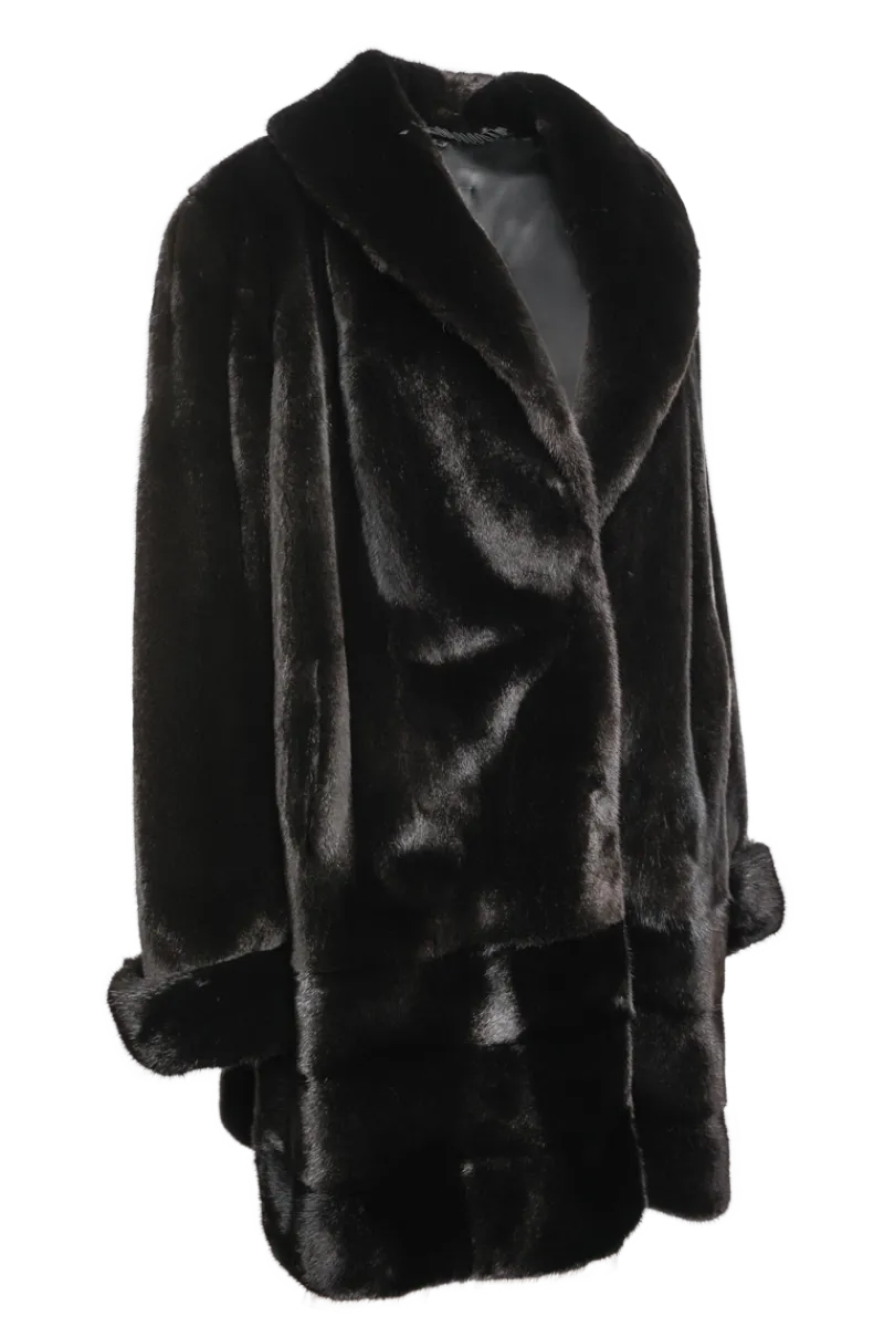 Outlet Plus Size Fashionable Mid Length Mink Fur Coat - Shawl Collar - Horizontal Hem Women Mink|Fur Coats