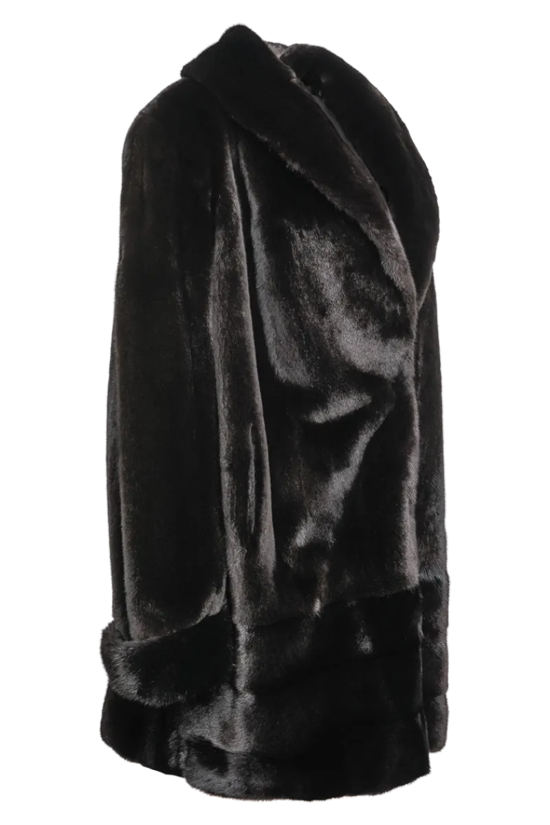 Outlet Plus Size Fashionable Mid Length Mink Fur Coat - Shawl Collar - Horizontal Hem Women Mink|Fur Coats