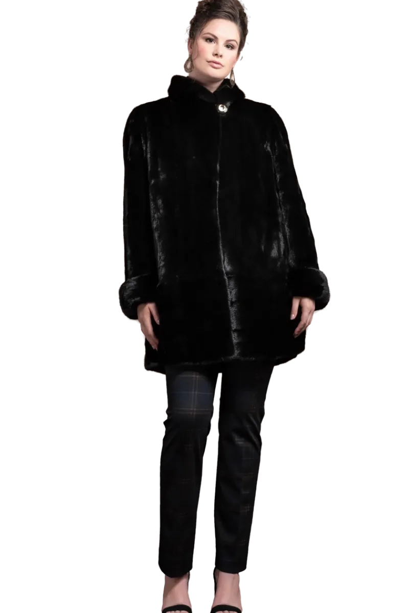 Outlet Plus Size Fashionable Mid Length Mink Fur Coat - Shawl Collar - Horizontal Hem Women Mink|Fur Coats
