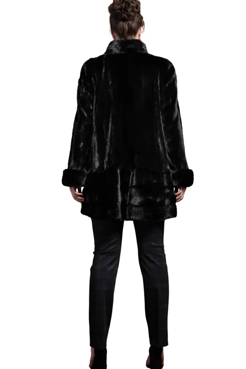 Outlet Plus Size Fashionable Mid Length Mink Fur Coat - Shawl Collar - Horizontal Hem Women Mink|Fur Coats