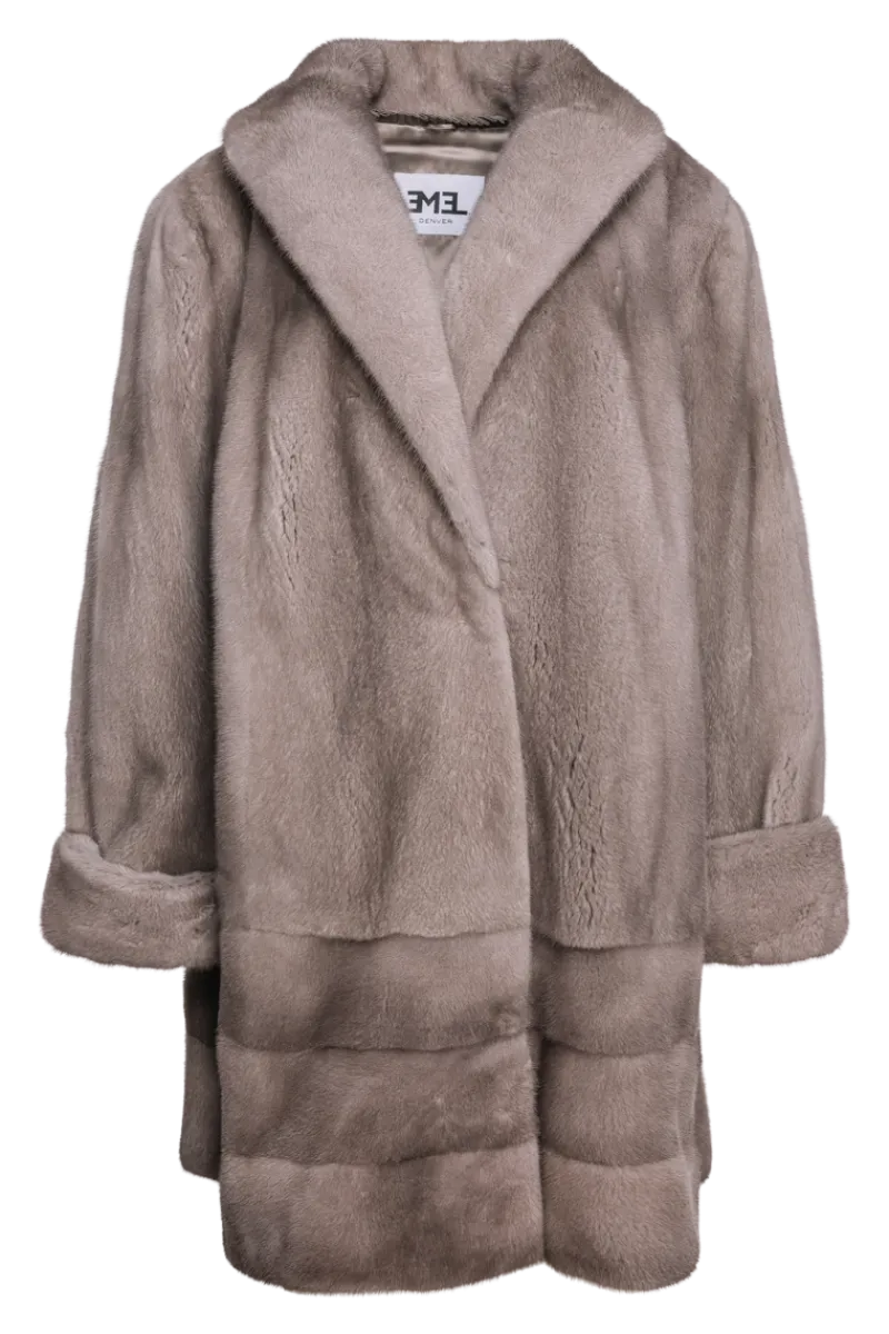 Outlet Plus Size Fashionable Mid Length Mink Fur Coat - Shawl Collar - Horizontal Hem Women Mink|Fur Coats