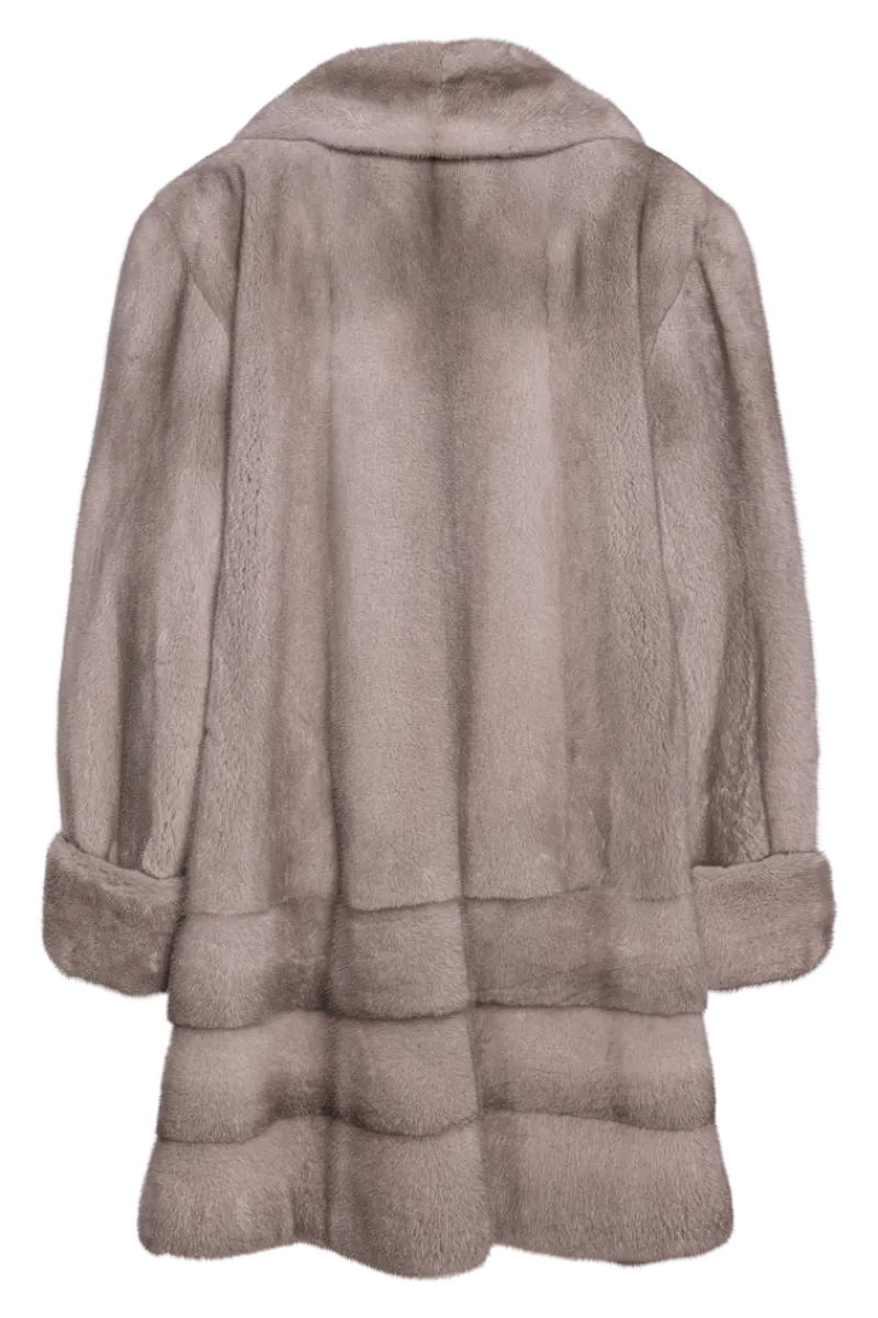 Outlet Plus Size Fashionable Mid Length Mink Fur Coat - Shawl Collar - Horizontal Hem Women Mink|Fur Coats